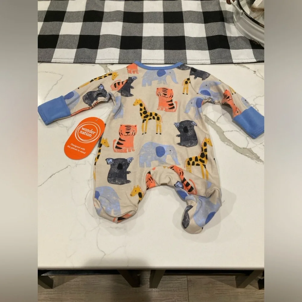 NWT Wonder nation zoo animal footie zip onesie sleeper pjs pajamas preemie baby